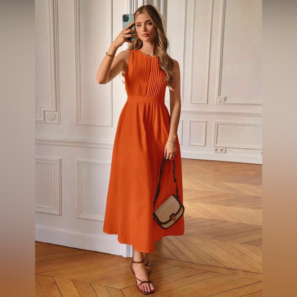 SHEIN Frenchy Sleeveless Solid A-Line orange Dress Size M New with tag